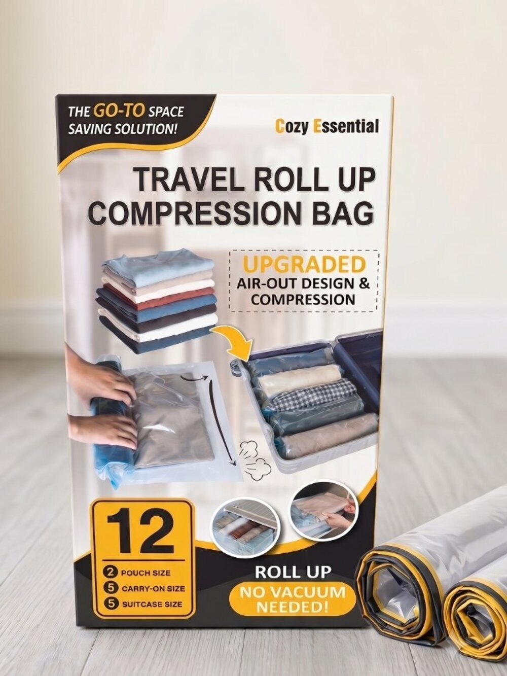 NIP | 12 Travel Roll Up Compression Packing Bags Space Saver Vacuum Bags